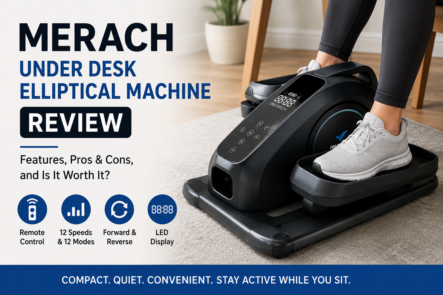 MERACH Under Desk Elliptical Machine review with remote control, 12 speeds and LED display