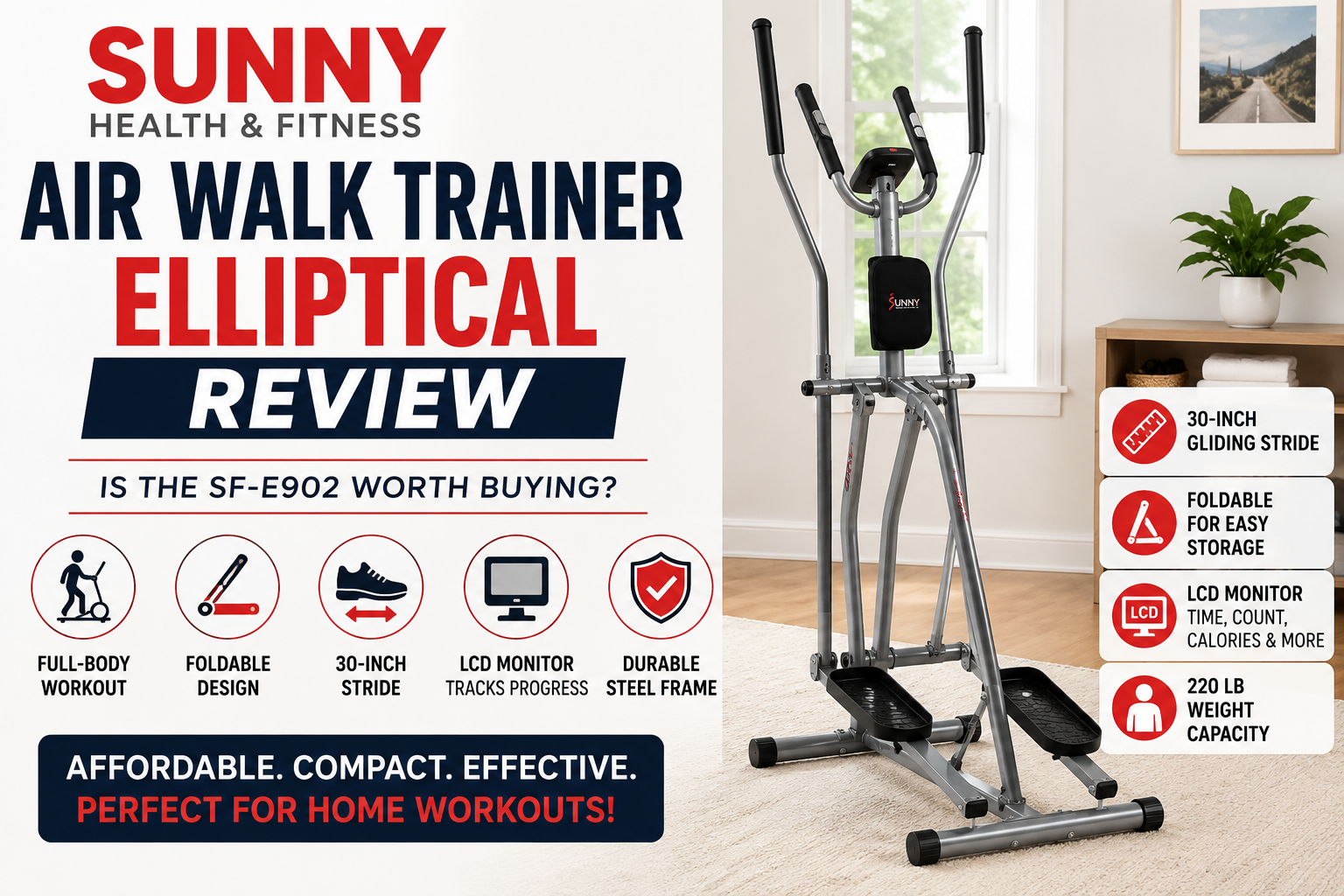 Sunny Health & Fitness Air Walk Trainer Elliptical Review