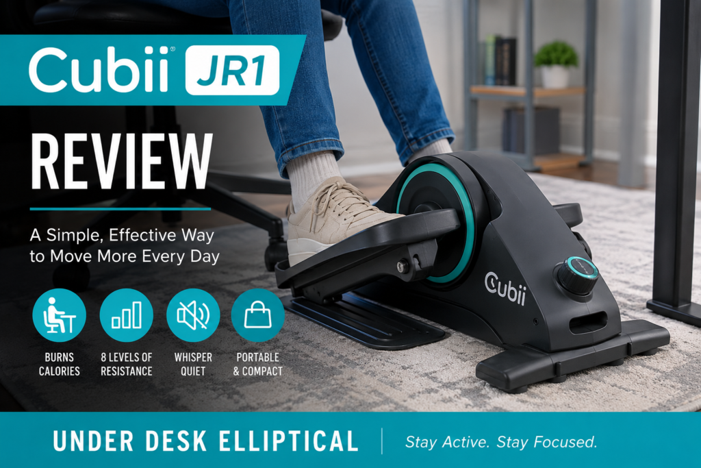 Cubii JR1 Review featuring a manual under desk elliptical with 8 resistance levels