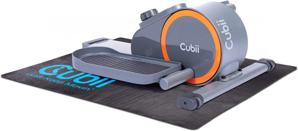 Cubii GO Under Desk Elliptical and Mat Bundle, Bike Pedal Exerciser with Illuminated Fitness Tracker Screen, Non-Slip Mat, Adjustable Resistance, Work from Home Fitness, Built-in Wheels and Handle…