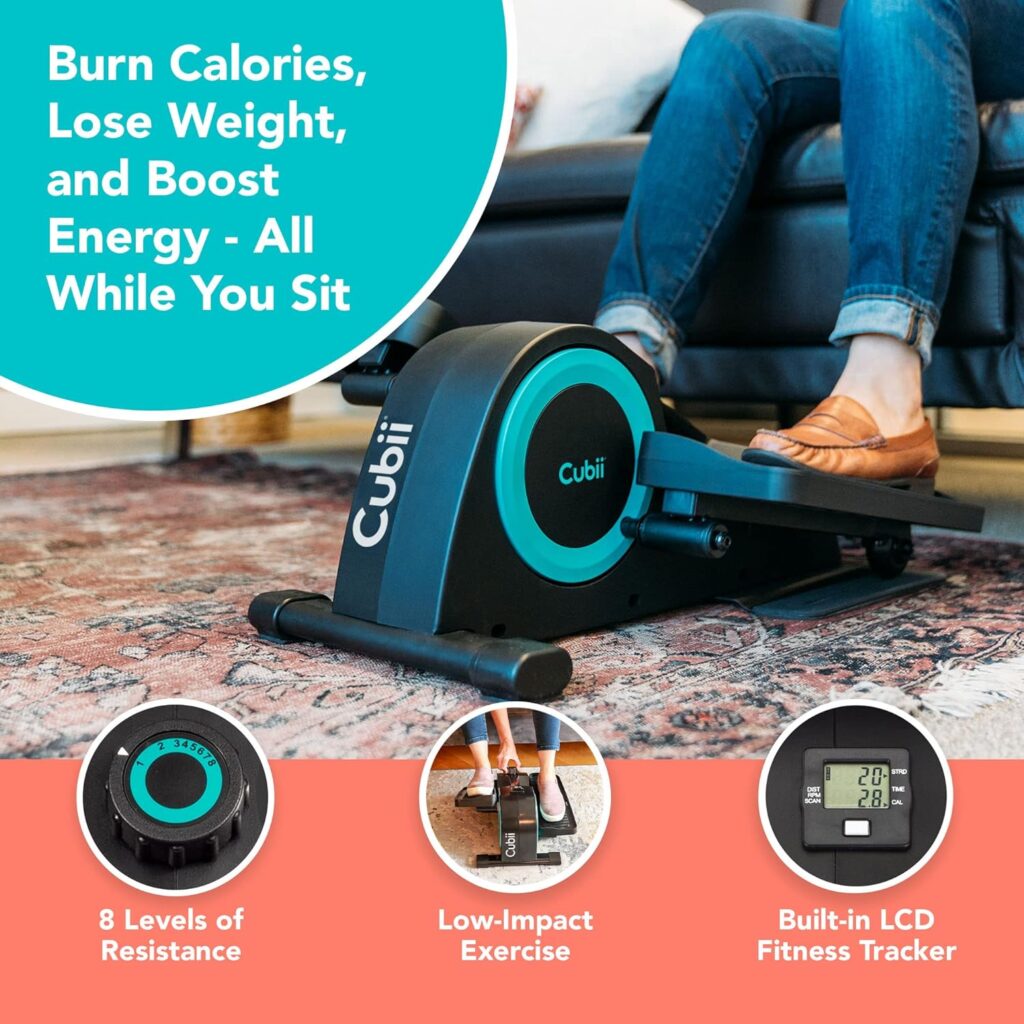 Cubii Under Desk Elliptical Bundle, JR1 and Non-Slip Mat, Bike Pedal Exerciser with LCD Fitness Tracker Screen, Adjustable Resistance, Work from Home Fitness, Aqua