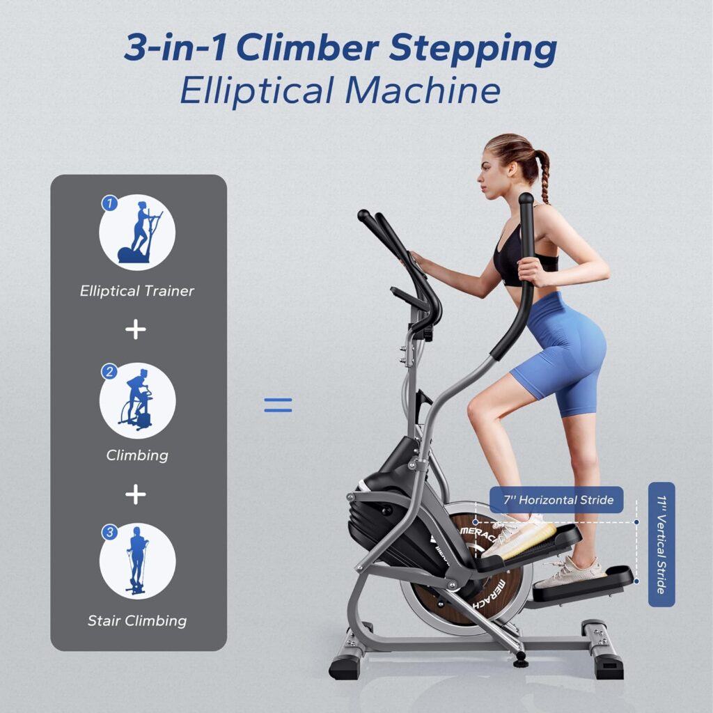 MERACH Elliptical Machines for Home, 3 in 1 Elliptical Exercise Machine  Stair Stepper Trainer with Exclusive APP, 16-Level Magnetic Resistance and 300 LBS Weight Capacity