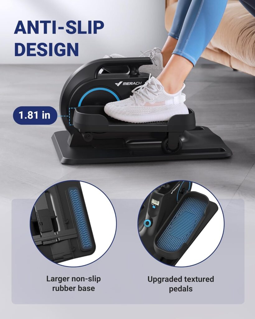 MERACH Under Desk Elliptical Machine with Infinitely Silent Magnetic Resistance, Anti-Slip Seated Mini Elliptical for Seniors, Portable Foot Pedal Exerciser with APP for Home Office Use
