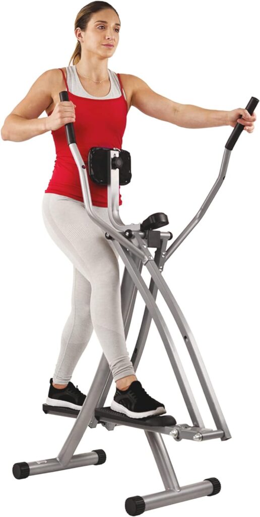 Sunny Health Fitness Air Walk Trainer Elliptical Machine Glider w/LCD Monitor, 220 LB Max Weight and 30 Inch Stride - SF-E902