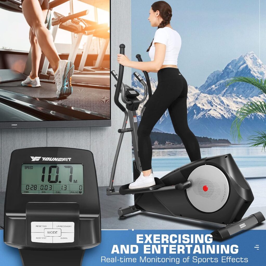 YOUNGFIT Elliptical Machine, 95% Pre-Installed Elliptical Exercise Machine Trainer with 22 Resistance Levels Hyper-Quiet Magnetic Driving System, Workout Equipment Eliptical Home Gym